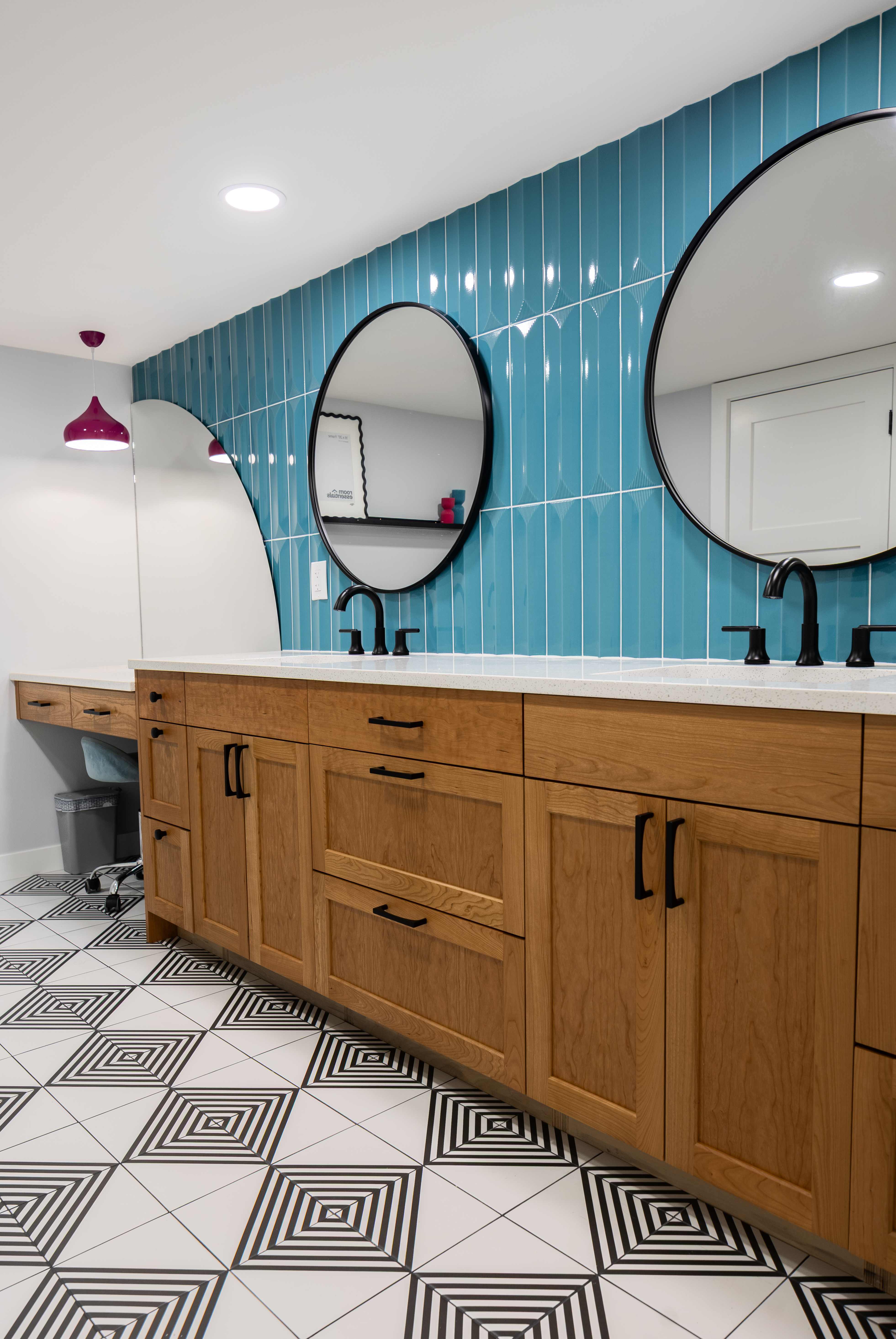 Double Vanity with Round Mirrors